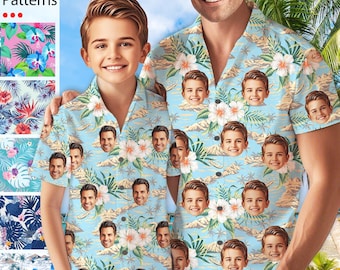 Photo Fathers Day Gifts, Matching Father & Son Hawaiian Shirt, Custom Face Tropical Aloha Shirts