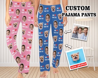 Custom Photo Pajamas Pants, Custom Pet Dogs Cats Face Pajamas Pants, Family Pajamas Pants, Pj Pants Girls, Custom Pet Pajamas