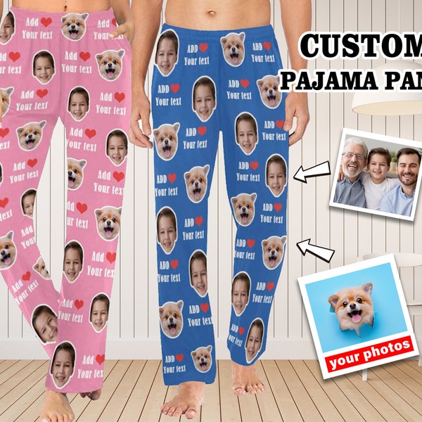 Custom Photo Pajamas Pants, Custom Pet Dogs Cats Face Pajamas Pants, Family Pajamas Pants, Pj Pants Girls, Custom Pet Pajamas