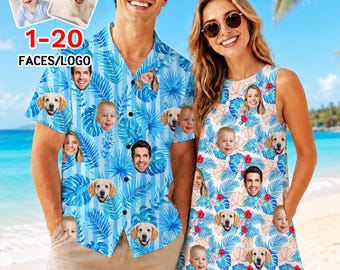 Custom Photo Hawaiian Shirts, Personalized Face Sleeveless Hawaiian Dress, Bachelorette Party Gift