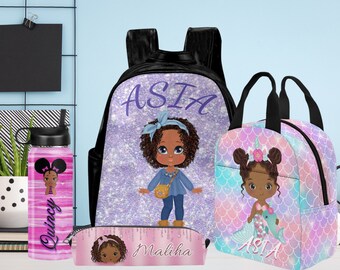 Personalisierter Kinderrucksack-Set: Schultasche mit individuellem Namen, Lunchbag & Wasserflasche