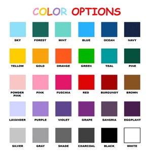 Peut inclure: Un tableau de 24 &eacute;chantillons de couleurs avec le nom de chaque couleur inscrit en dessous. Les couleurs incluent le ciel, la for&ecirc;t, la menthe, le bleu, l'oc&eacute;an, le marine, le jaune, l'or, l'orange, le vert, le bleu sarcelle, le pin, le rose poudr&eacute;, le rose, le fuchsia, le rouge, le bordeaux, le marron, la lavande, le violet, le violet, le raisin, la sangria, l'aubergine, l'argent, le gris, l'ombre, le charbon de bois, le noir et le blanc.
