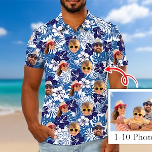 Personalized Hawaiian Polo Shirt with Face, Custom Photo/Logo Polo Shirt for Men, Custom Face Shirt, Custom Short Sleeve, Gift for Dad