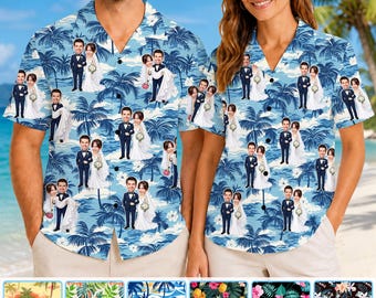 Personalized Wedding Party Groom Shirt: Custom Face Hawaii Bride Shirt