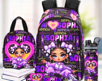 Sac à dos Afro Black Girl personnalisé : cartable avec nom personnalisé