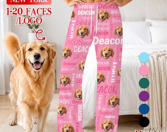 Custom Pet Face Name Pajama Pants, Dog lovers Pajamas, Thanksgiving Christmas Gift