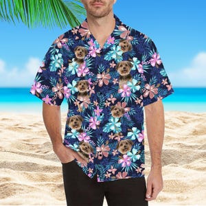 Personalized Men's Faces Tropical Shirt, Custom Pet Photos Hawaii Shirt, Men's Button Down Shirts, Wedding Party Father's Day Gifts