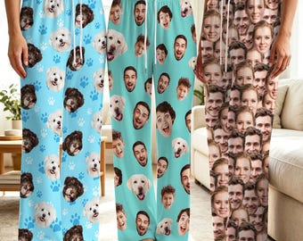Custom Photo Pajama Pants, Personalized Face Trousers, Pajama Party Sleepwear