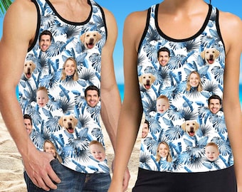 Débardeur hawaïen à visage personnalisé : cadeau photo personnalisé