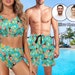 Personalized Photo Couples Matching Swimsuit, Custom  Hawaiian Swimwear,  Crop Top Bikini Set for Women , Men's Mid-Length Casual Shorts 