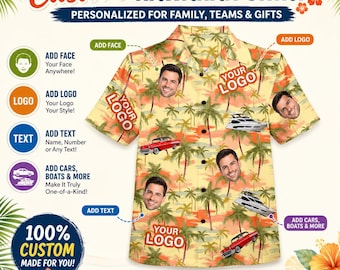 Custom Men's All Over Print Shirts: Personalized Logo Design Shirt, Customized Face Aloha Shirt