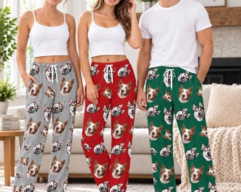 Custom Pet Photo Drawstring Pajama Pants, Personalized Dog Dad/Mom Loungewear, Thanksgiving Christmas Pjs