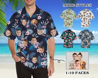 Benutzerdefiniertes Gesicht Hawaiihemd, personalisierte Hawaiihemd mit beliebigen Bildern, Button Downs Hemd für Männer, Geschenk für Vater