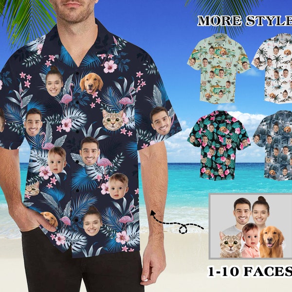 Custom Face Hawaiian Shirt,  Personalized Hawaii Shirt with Any Images, Button Downs Shirt for Men, Gift for father