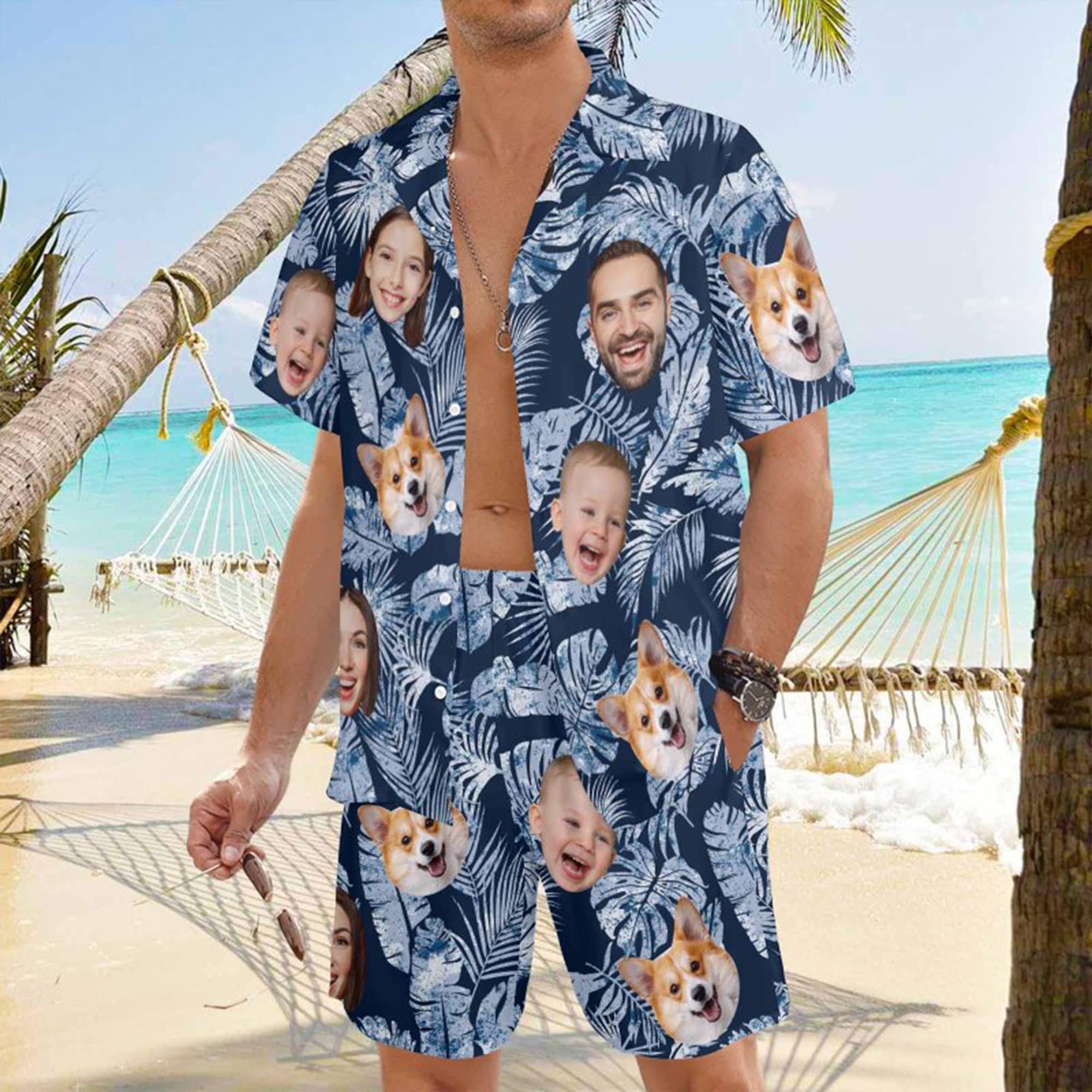 Camicia hawaiana personalizzata con viso per uomo donna ragazzo giovane