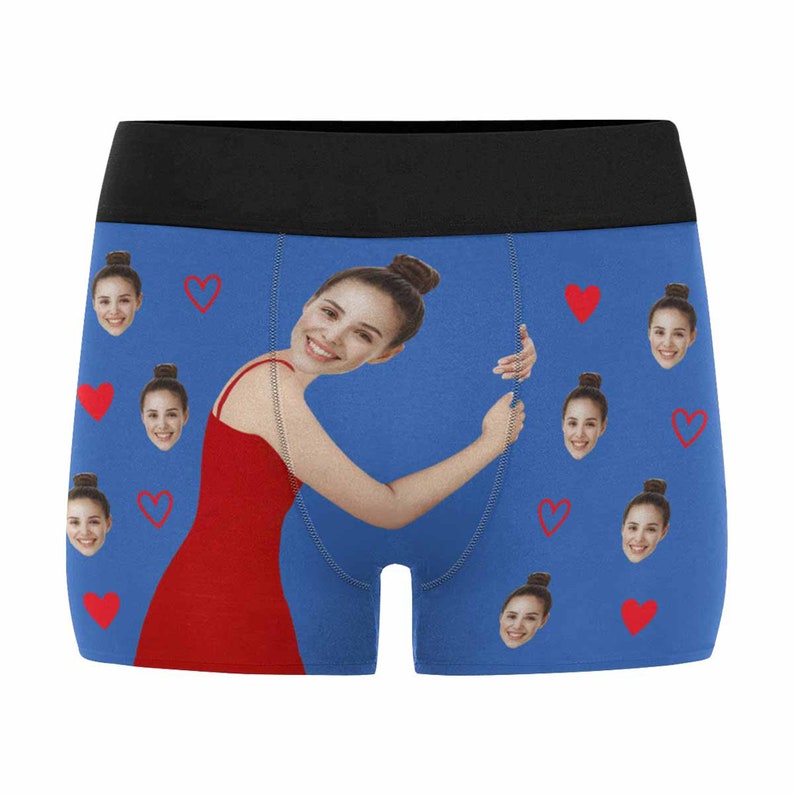 Personalize Boxers with Face, Custom Photo Man's Underwear, Gift for Man, Anniversary/Birthday/Wedding Gifts, Black/Grey/White/Blue Boxers Blue