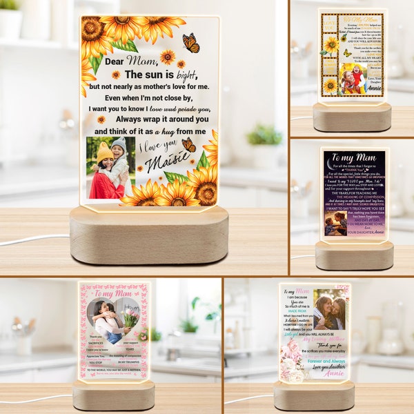 Mama Text Plaque, Personalized Photo Acrylic Panel with Lighted Stand, Custom Photo Collage Gift for Mom, Mothers Day Gifts