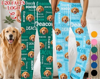 Custom Pet Face Pajama Pants, Personalized Name Pajamas with Dog Cat Photo, Thanksgiving Pjs