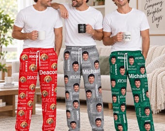 Custom Photo Name Pajama Pants, Personalized Bachelor Party Pajamas, Party Sleepwear