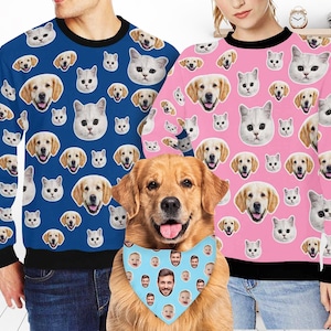 Personalized Dog Cat Sweatshirt, Custom Sweatshirt with Photos, Custom Face Hoodie, Matching Pet Owner Sweatshirt, Human Dog Matching