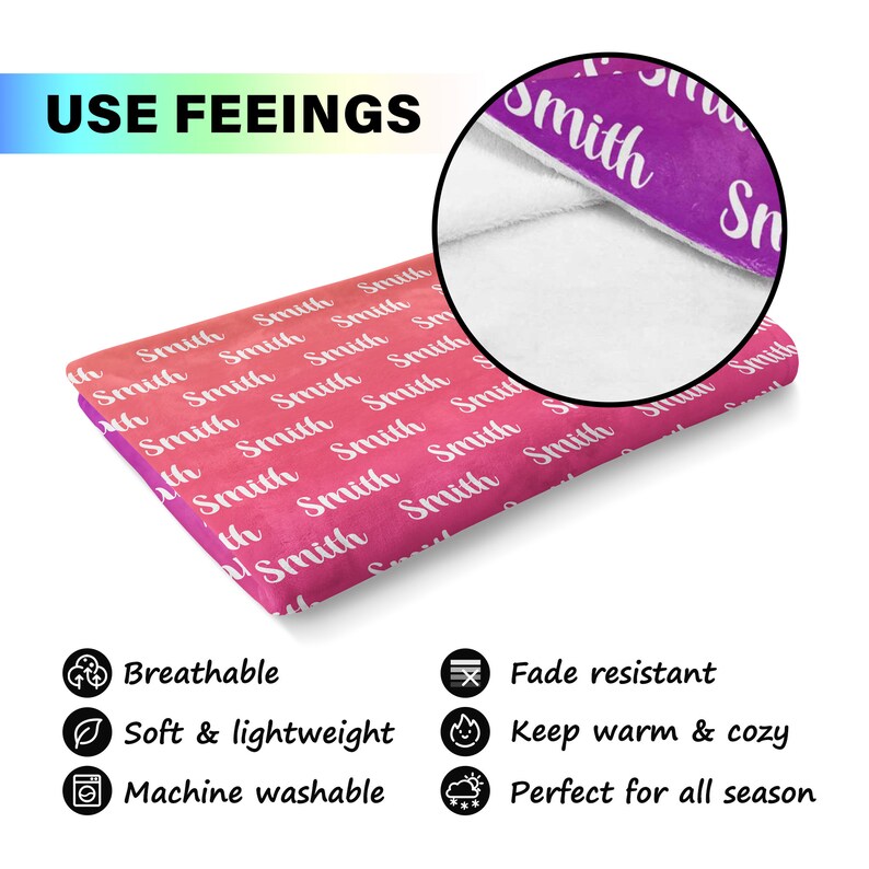 Custom Blanket With Name Gradient Blanket Personalized Etsy