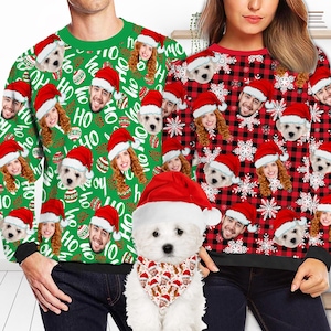 Custom Photo Ugly Christmas Sweatshirt: Matching Pet & Family Sweater
