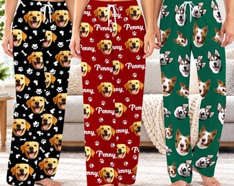 Custom Pet Drawstring Pajama Pants, Personalized Dog Face Trousers, Christmas Trousers Gift