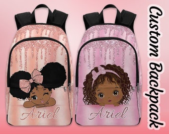 Custom Pink Named Backpack, Personalized Black Girl Bookbag, Custom Bookbag, School Rucksack for Girl,  Girl Pattern Backpack