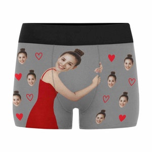 Personaliza Boxers con Cara, Ropa Interior de Hombre con Foto Personalizada, Regalo para Hombre, Regalos de Aniversario/Cumpleaños/Boda, Boxers Negro/Gris/Blanco/Azul Grey