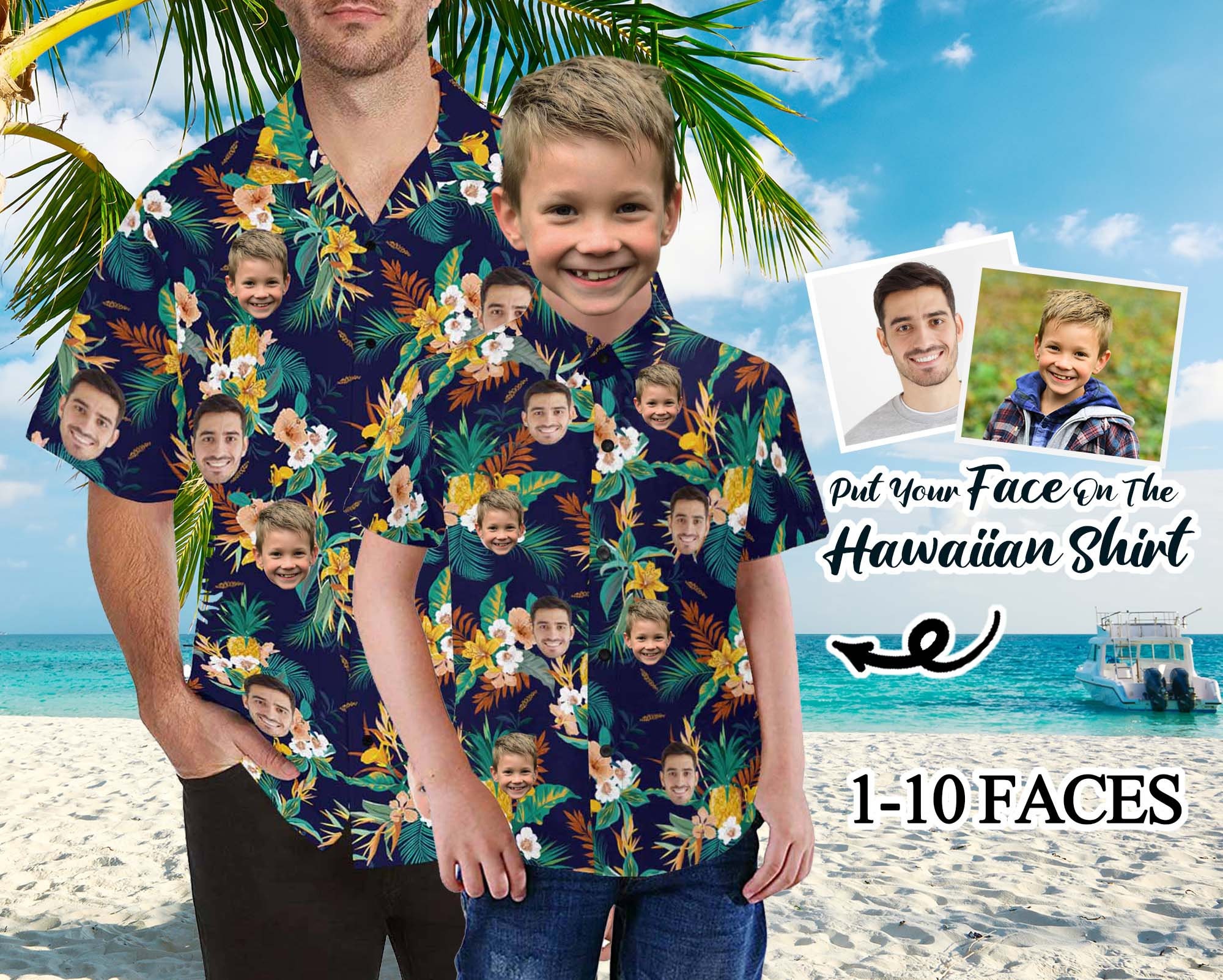 Father/Daddy & Son Mens Boys Hawaiian Matching Green Palm Tropical Aloha  Shirts