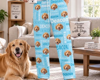 Custom Photo Name Pajama Pants, Dog lovers Pajama Trousers, Thanksgiving Christmas Sleepwear