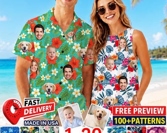 Personalized Photo Hawaiian Shirts and Dress: Matching Couple Face Shirt & Dress