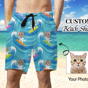 Custom Photo Beach Shorts, Personalized Men Swim Trunk, Custom Men Swimwear, Face on Board Short, Birthday Anniversary Party Gifts