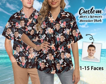 Men's All Over Print Hawaiian Face Shirt With Chest Pocket, Custom Hawaiian Face Shirt for Women, Button Downs Shirt, Summer Shirts