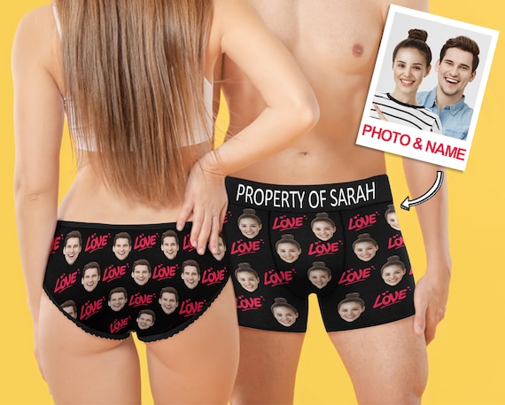 Ropa interior a juego de pareja, bragas de pareja personalizadas propiedad  de su nombre, breve de pareja de cara personalizada para hombres mujeres,  regalo de Navidad de esposo esposa -  México