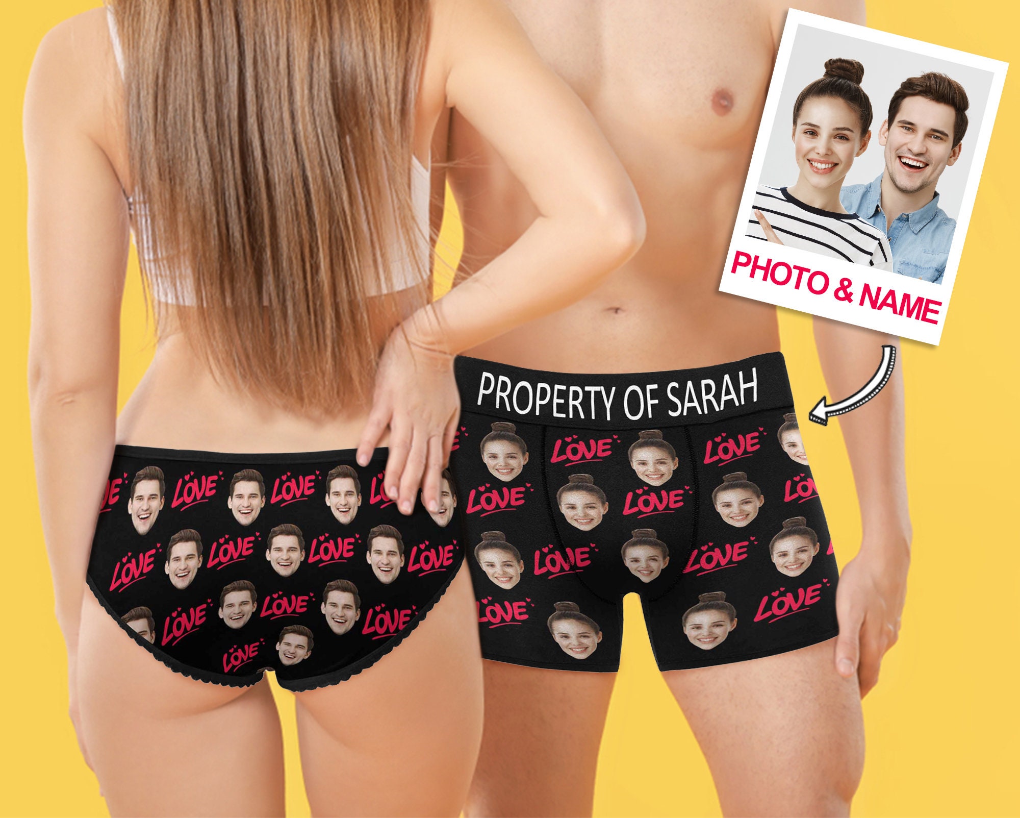 Couple Matching Underwear,custom Couple Panties Property of Your  Name,custom Face Couple Brief for Men Women,husband Wife Christmas Gift -   Ireland