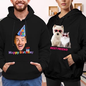 Custom Birthday Hoodie 50th, Custom Hoodie with Picture, Photo Sweatshirt, Pet Portrait Hoodie, Dog Hoodie Personalized, Logo Hoodies