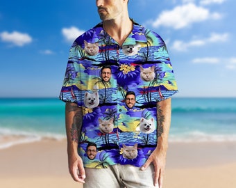 Personalized Hawaiian Shirt with Photo, Funny Hawaiian Shirt for Men, Aloha Shirt, Custom Face Beach Shorts, Summer Party, Hawaii Party