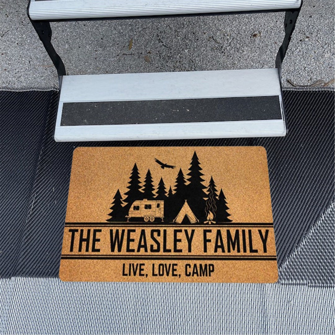 Custom Camper Patio Mats, RV Camping Doormat, Housewarming Gift Camper