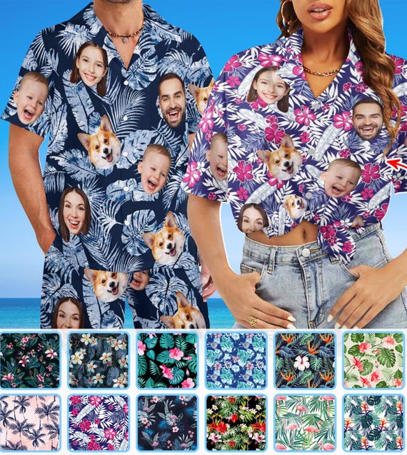 Camicia hawaiana personalizzata con viso per uomo donna ragazzo giovane