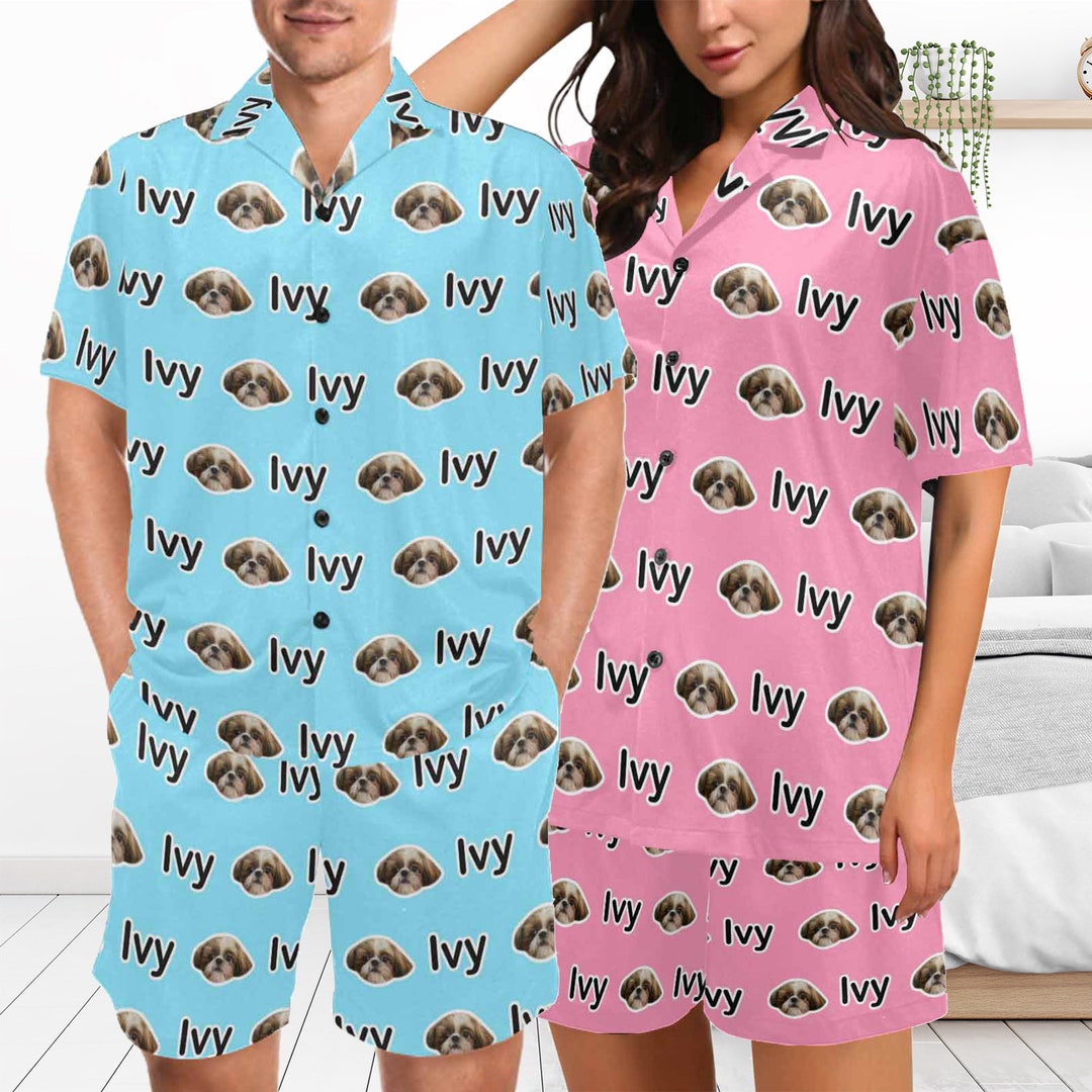 Custom Pet Pajamas, Dogs Cats Faces Pajamas Set, Pesonalized Pajamas