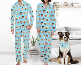 Custom Pajamas, Matching Pet Owner Set, Personalized Photo Pajama set, Dogs Cats Faces Pajamas, Mom’s bday, Gift for Mother Father