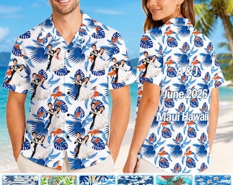 Personalized Face Wedding Hawaiian Shirts, Custom Tropical Aloha Beach Party Shirt