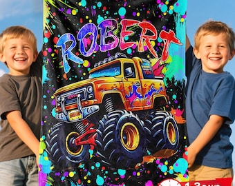 Personalized Monster Truck Blanket: Custom Toddler Boy Gift
