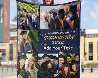Custom Graduation Gifts Throw Blanket with Text, Custom Class Year Congratulations Gift, Class of 2024 Blanket, College Graduation