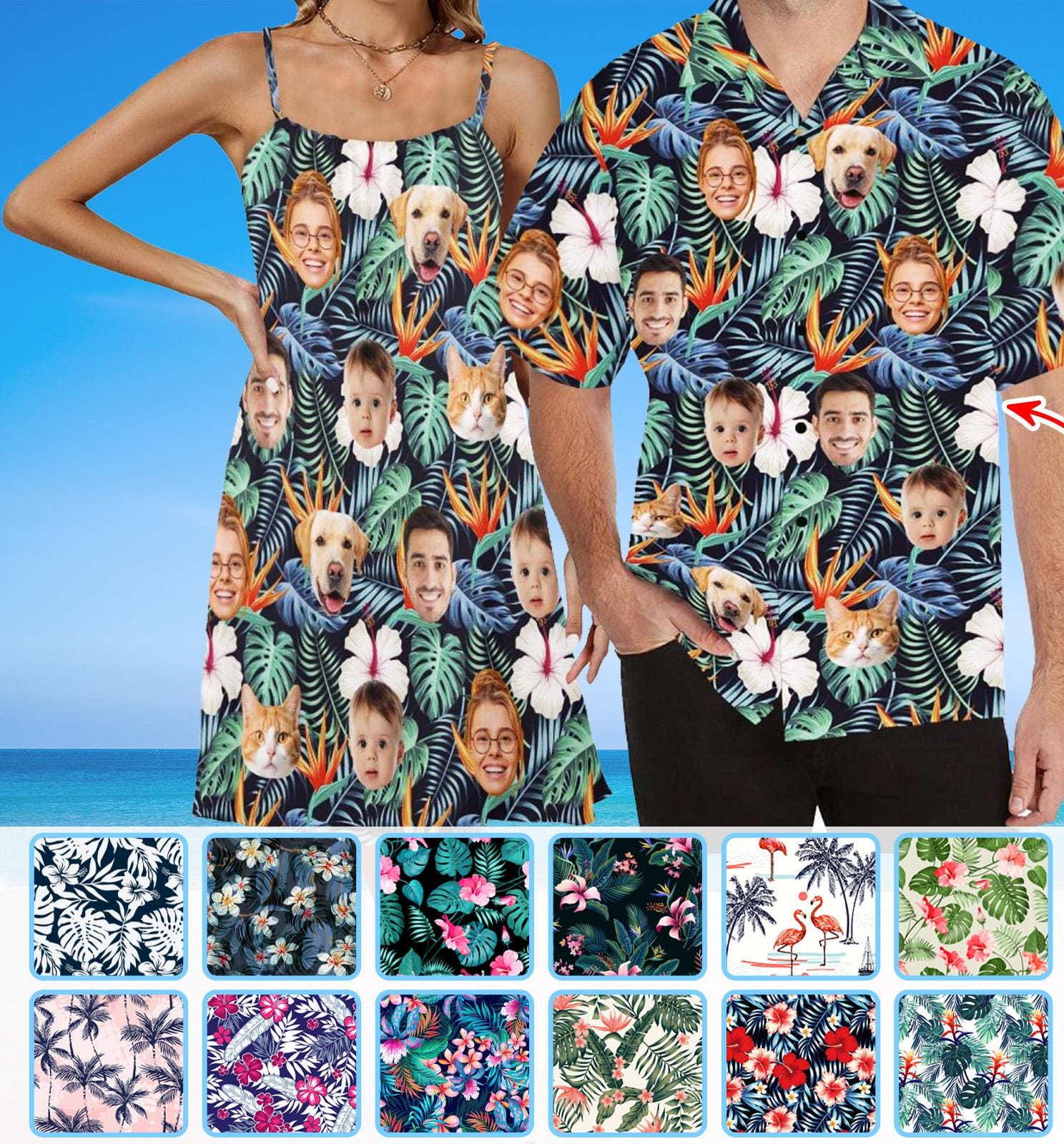 Custom Hawaiian Shirt and Dress: Matching Photo Couples
