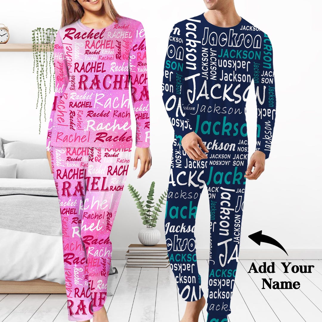 Pyjamas Fancy Text Custom Name Pajamas, Personalized Loungewear Sleep Set, Text Pyjamas ...