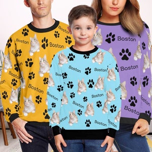 Custom Photo Sweatshirt, Custom Pet Dog Cats Sweatshirt, Personalized Face Sweatshirt, Family Sweatshirt Christmas, Custom Family Sweater