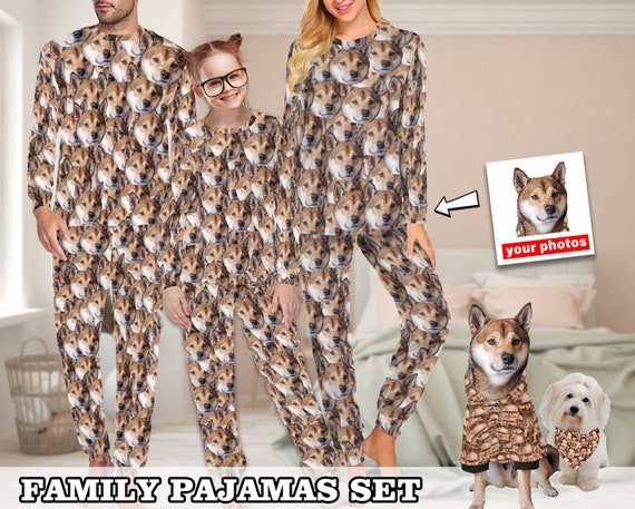 Custom Face Pajamas, Personalized Pet Dogs Cats Pajamas, Family