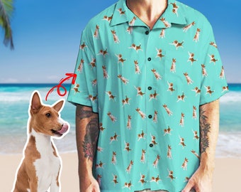 Custom Photo Hawaiian Shirt, Personalized Button Downs Shirt  with Photo, Dogs Cats Face Shirts, Bachelor Party Gift, Pets lovers Gifts